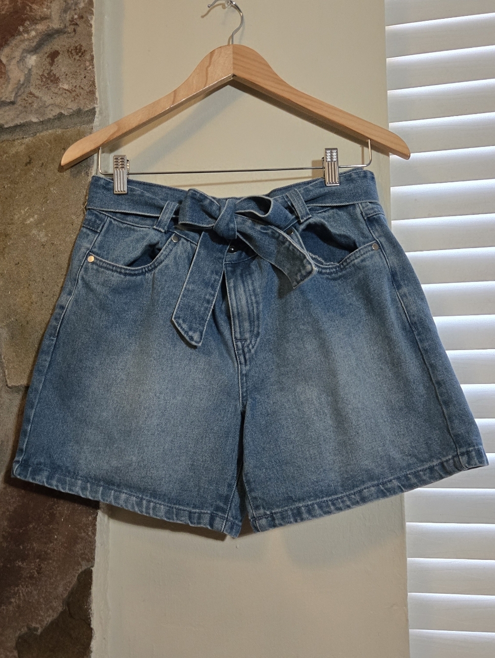 A.M. London Twee Denim Shorts with Tie Belt